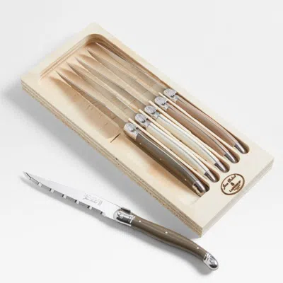 Crate & Barrel Jean Dubost Laguiole ® Mixed Linen Steak Knives, Set Of 6 In Brown