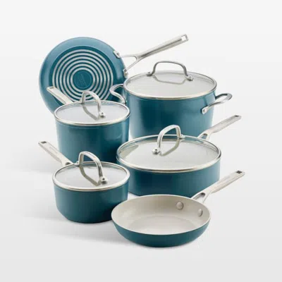 Crate & Barrel Kitchenaid ® Agave Hard-anodized Ceramic Nonstick Induction 10-piece Cookware Set In Blue