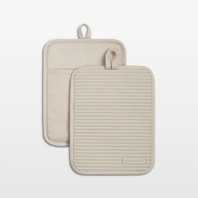Crate & Barrel Kitchenaid ® Milkshake Ribbed Soft Silicone Pot Holders, Set Of 2 In Neutral