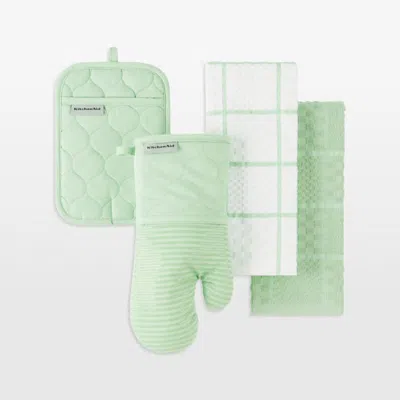 Crate & Barrel Kitchenaid ® Pistachio Quilted Cotton Terry Cloth Oven Mitt, Pot Holder And Kitchen Towel 4-piece Se In Multi