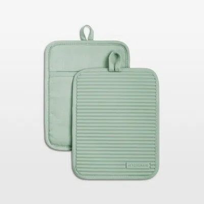 Crate & Barrel Kitchenaid ® Pistachio Ribbed Soft Silicone Pot Holders, Set Of 2 In Green