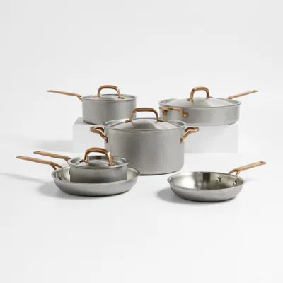 Crate & Barrel Kitchenaid ® Stonewash Stainless Steel 5-ply Clad 10-piece Cookware Set In Grey
