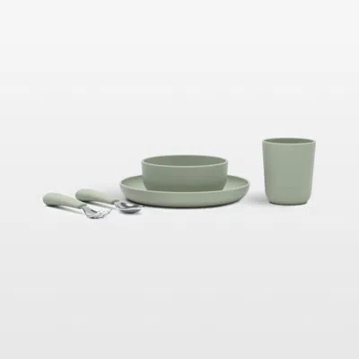 Crate & Barrel Lalo Sage Green Big Bites Starter Toddler Dinnerware Set In Silver