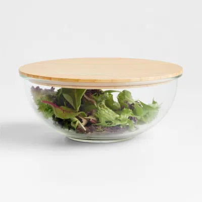 Crate & Barrel Large Glass Mixing Bowl With Bamboo Lid In Neutral