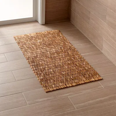 Crate & Barrel Lattice Wooden Mat In Brown