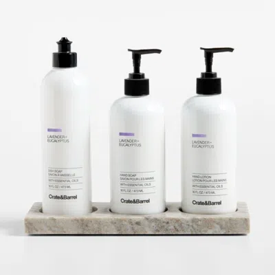 Crate & Barrel Lavender + Eucalyptus Dish Soap, Hand Soap & Lotion 4-piece Set With Tuscan Kitchen Marble Caddy In Neutral