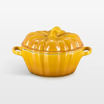 Crate & Barrel Le Creuset 12-oz. Nectar Figural Pumpkin Stoneware Mini Cocotte In Yellow