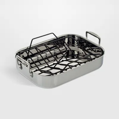 Crate & Barrel Le Creuset ® 18" X 14" Stainless Steel Roasting Pan With Rack In Silver