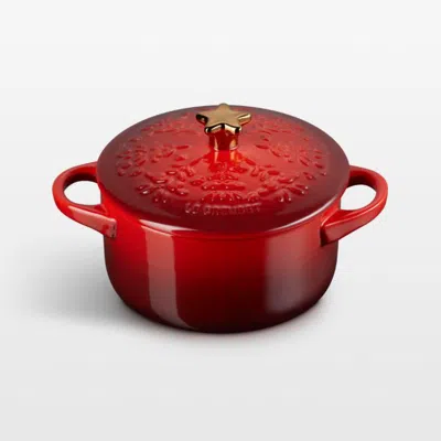 Crate & Barrel Le Creuset ® 24-oz. Cerise Tree-embossed Stoneware Mini Cocotte With Gold Star Knob In Red
