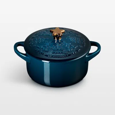 Crate & Barrel Le Creuset ® 24-oz. Nuit Tree-embossed Stoneware Mini Cocotte With Gold Star Knob In Blue
