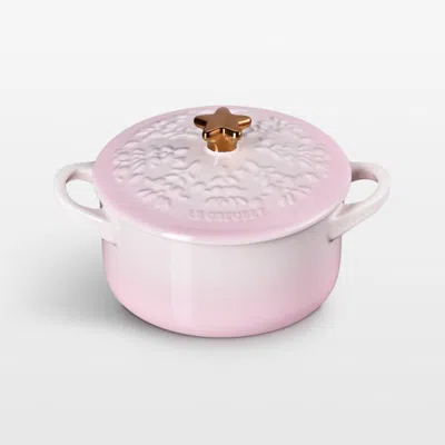 Crate & Barrel Le Creuset ® 24-oz. Shell Pink Tree-embossed Stoneware Mini Cocotte With Gold Star Knob
