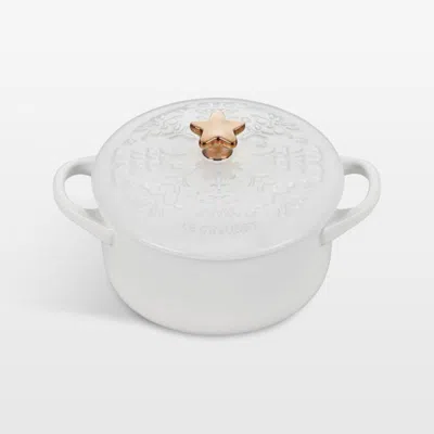Crate & Barrel Le Creuset ® 24-oz. White Tree-embossed Stoneware Mini Cocotte With Gold Star Knob