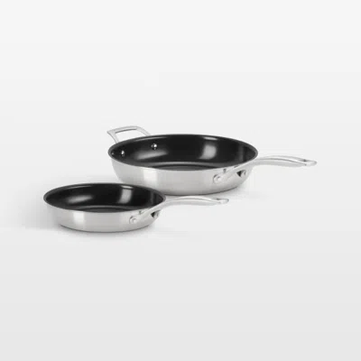 Crate & Barrel Le Creuset ® Essential 9.5" And 11" Stainless Steel Ceramic Nonstick Fry Pan Set In Silver