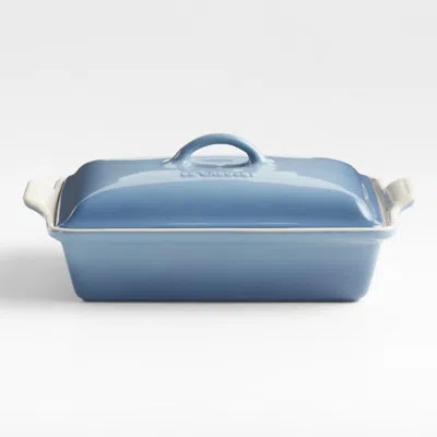 Crate & Barrel Le Creuset ® Heritage 4-qt. Chambray Rectangular Casserole Dish With Lid In Blue