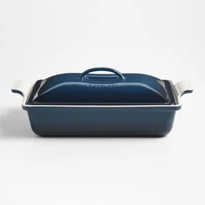 Crate & Barrel Le Creuset ® Heritage 4-qt. Nuit Ceramic Rectangular Baking Dish With Lid In Blue