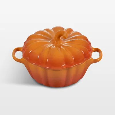 Crate & Barrel Le Creuset ® Persimmon 12-oz. Figural Pumpkin Stoneware Mini Cocotte In Orange