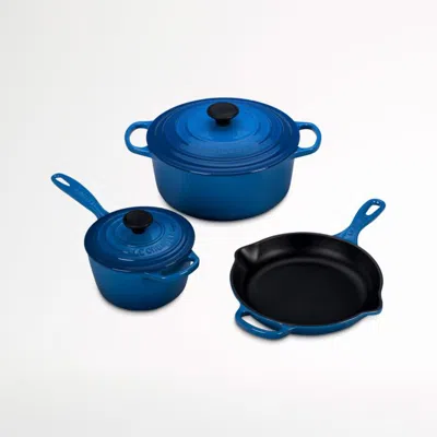 Crate & Barrel Le Creuset ® Signature 5-piece Marseille Blue Enameled Cast Iron Cookware Set