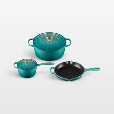 Crate & Barrel Le Creuset ® Signature 5-piece Riviera Enameled Cast Iron Cookware Set In Blue
