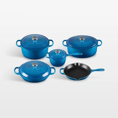 Crate & Barrel Le Creuset ® Signature Marseille Enameled Cast Iron 9-piece Cookware Set In Blue