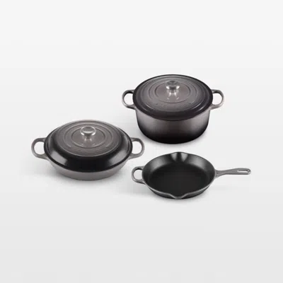 Crate & Barrel Le Creuset ® Signature Oyster Enameled Cast Iron 5-piece Cookware Set In Black