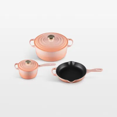 Crate & Barrel Le Creuset ® Signature Peche Enameled Cast Iron 5-piece Cookware Set In Pink