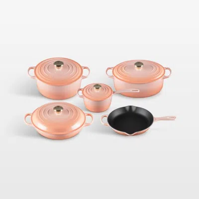 Crate & Barrel Le Creuset ® Signature Peche Enameled Cast Iron 9-piece Cookware Set In Pink