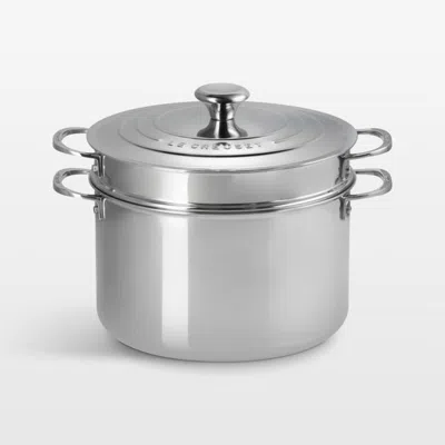 Crate & Barrel Le Creuset ® Signature Stainless Steel 9-qt. Stock Pot With Lid And Deep Colander In Silver