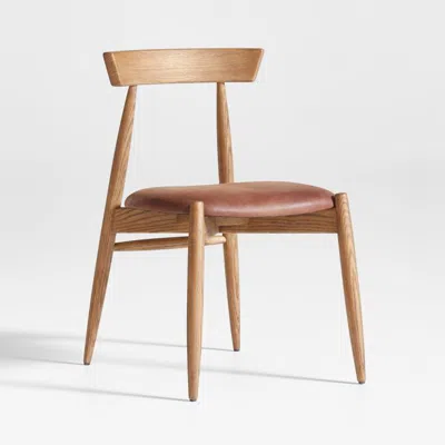 Crate & Barrel Linus Brown Leather Dining Chair By Laura Kim