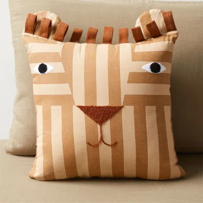 Crate & Barrel Lion Face Striped Embroidered Kids Throw Pillow In Multi