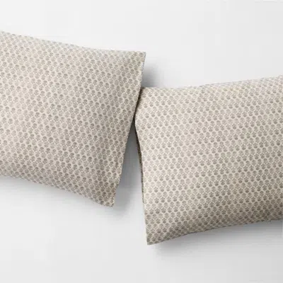 Crate & Barrel Little Leaf Organic Cotton Linen Burnt Green And Warm Natural Standard Pillowcases, Set Of 2 In Multi