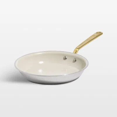 Crate & Barrel Made In Ceramiclad™ Nonstick 10" Fry Pan With Brass Hardware In Silver