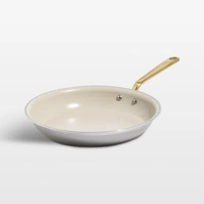 Crate & Barrel Made In Ceramiclad™ Nonstick 12" Fry Pan With Brass Hardware In Silver