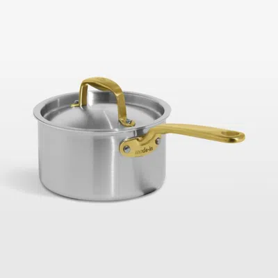 Crate & Barrel Made In Ceramiclad™ Nonstick 2-qt. Saucepan With Antique Brass Hardware In Silver