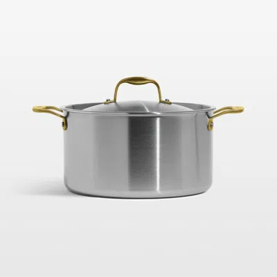 Crate & Barrel Made In Ceramiclad™ Nonstick 8-qt. Stockpot With Antique Brass Hardware In Silver