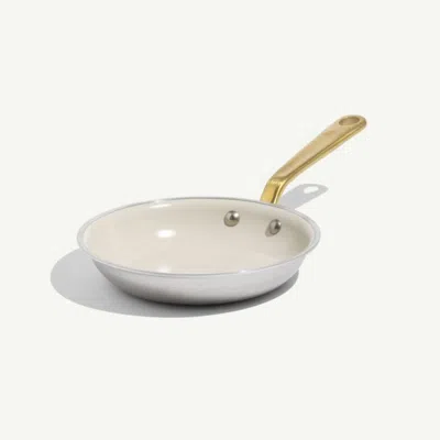 Crate & Barrel Made In Ceramiclad™ Nonstick Sand 8" Fry Pan With Brass Hardware In Silver