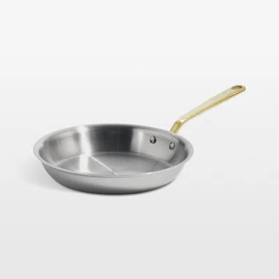 Crate & Barrel Made In Stainless Clad 10" Fry Pan With Antique Brass Hardware In Silver