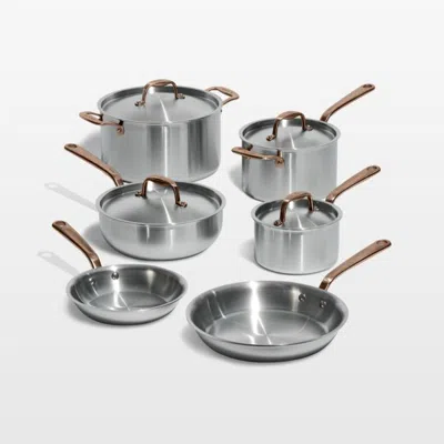 Crate & Barrel Made In Stainless Clad 10-piece Cookware Set With Brushed Copper Hardware In Gray