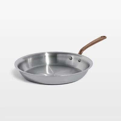 Crate & Barrel Made In Stainless Clad 12" Fry Pan With Brushed Copper Hardware In Silver
