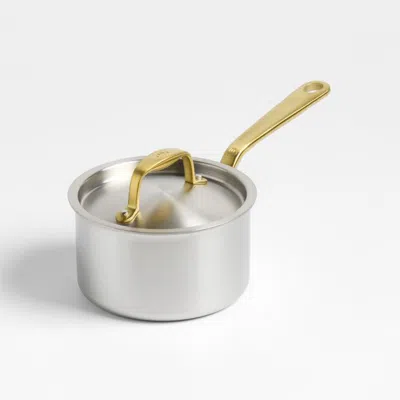 Crate & Barrel Made In Stainless Clad 2-qt. Saucepan With Antique Brass Hardware In Silver