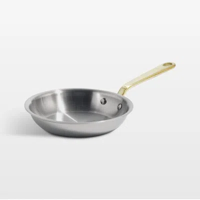 Crate & Barrel Made In Stainless Clad 8" Fry Pan With Antique Brass Hardware In Silver