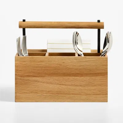 Crate & Barrel Madeira Oak Flatware Caddy In Brown