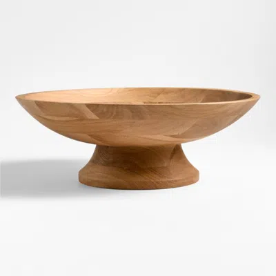 Crate & Barrel Madeira Oak Wood Tall Footed Serving Bowl In Brown