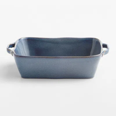 Crate & Barrel Marin 10"x7" Small Slate Blue Stoneware Baking Dish With Handles
