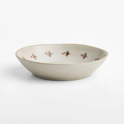 Crate & Barrel Marin Natural Botanical Stoneware Low Bowl In Neutral