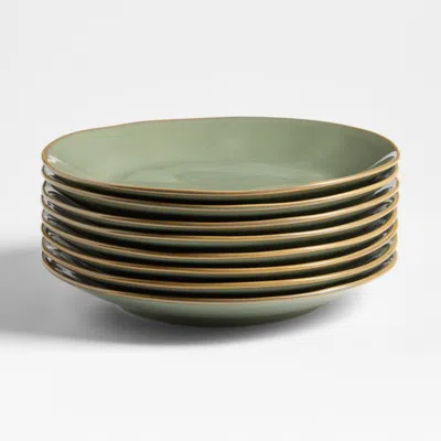 Crate & Barrel Marin Sage Green Stoneware Dinner Plates, Set Of 8