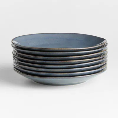 Crate & Barrel Marin Slate Blue Stoneware Dinner Plates, Set Of 8