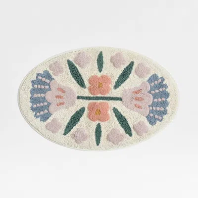 Crate & Barrel Marrakech Floral Border 100% Organic Cotton Kids Bath Mat In Neutral