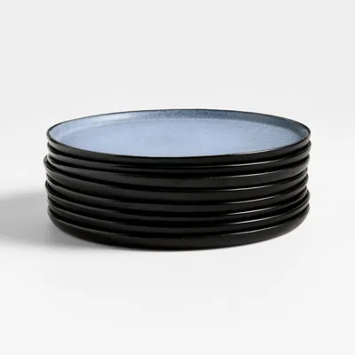 Crate & Barrel Mercer Arctic Blue Recycled Stoneware Salad Plates, Set Of 8 In Black
