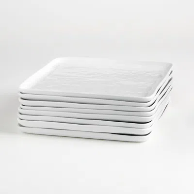 Crate & Barrel Mercer White Square Porcelain Dinner Plates, Set Of 8