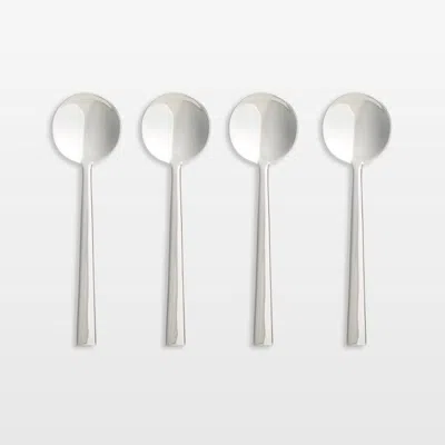 Crate & Barrel Mix Mirror Round Soup Spoons, Set Of 4 In Silver